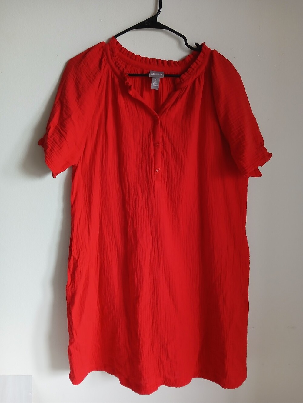 Chico's Red Gauze Cotton Dress Pockets Size Small